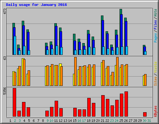 Daily usage for January 2016
